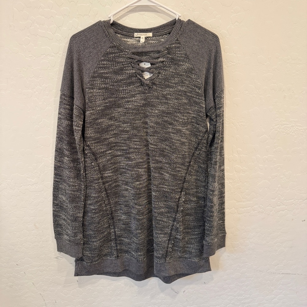 Maurices Charcoal Long Sleeve Top Womens Medium Crisscross Neckline